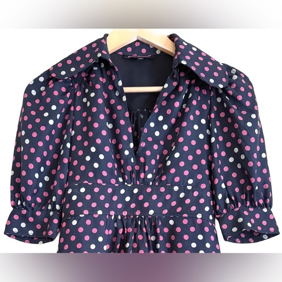 BSTSEY JOHNSON Vintage 100% Silk Retro Feminine Polka Dots Y2K Babydoll Dress 0 - Picture 2 of 10